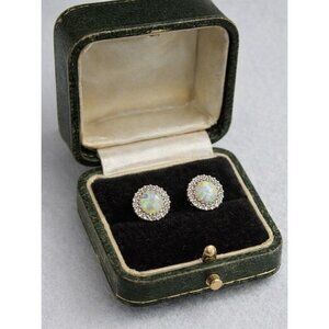 Sterling Silver Ethiopian Opal Halo Stud Earrings 925 CZ October Birthstone
